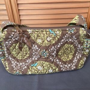 Pre Owned Vera Bradley Brown & Lime Green Quilted Floral Purse with Bluebirds.